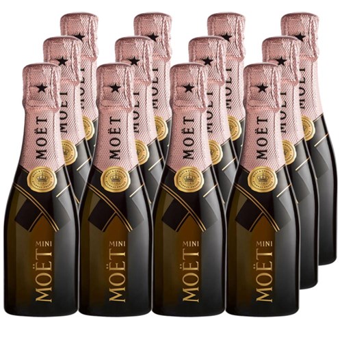 Case of 12 Bottles of Mini Moet And Chandon Rose Champagne 20cl – Ideal for Parties or Giveaways